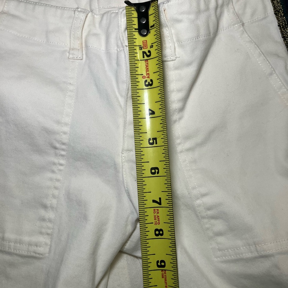 Pam &Gela white pants Navy Gold side stripe fringed bottom sz 27 - Picture 11 of 13